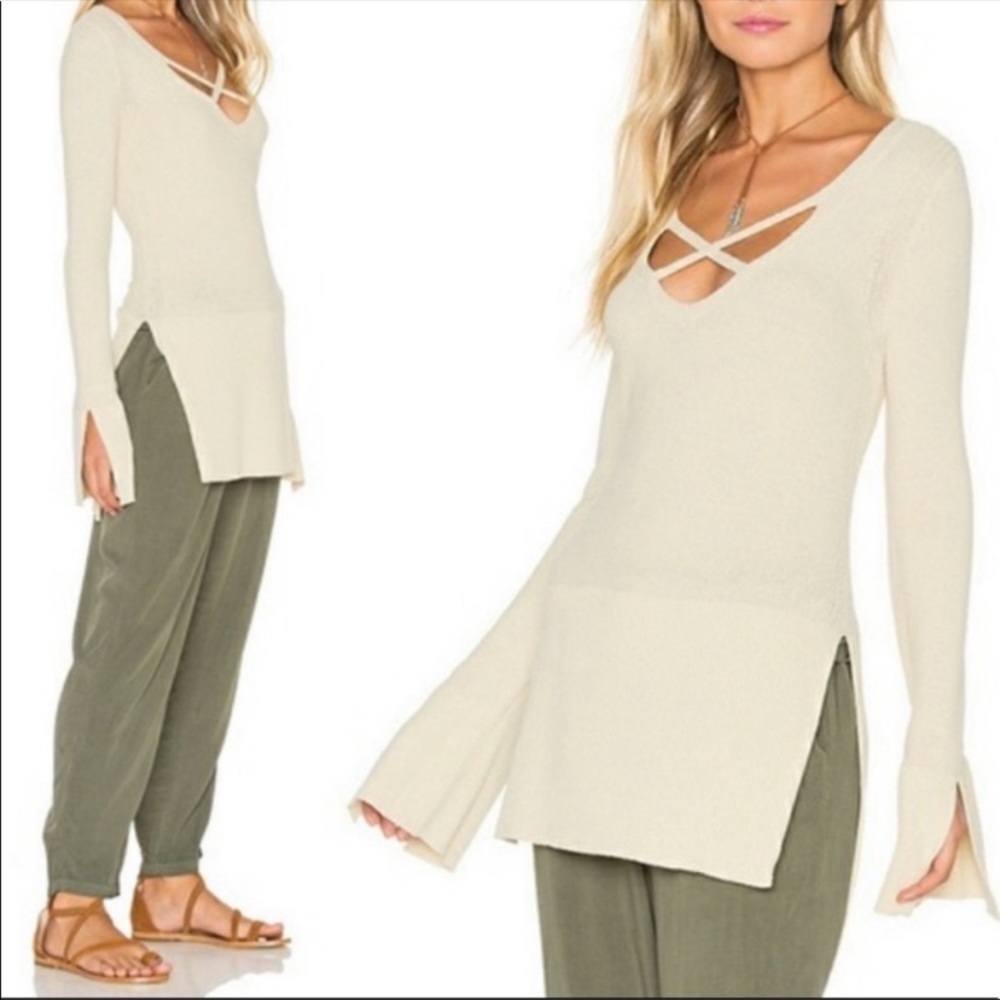 Free People Criss Cross Sweater Tunic Ivory Cream